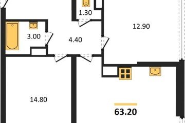 Фото №1: 2-комнатная квартира 63 м² - Краснодар, мкр. жилой комплекс Самолёт-6, 