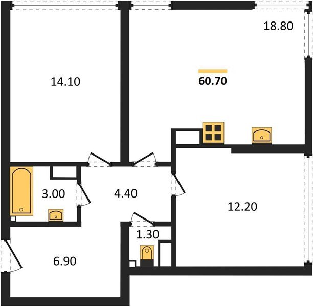 Фото №1: 2-комнатная квартира 60 м² - Краснодар, Прикубанский внутригородской округ, мкр. жилой комплекс Самолёт-6