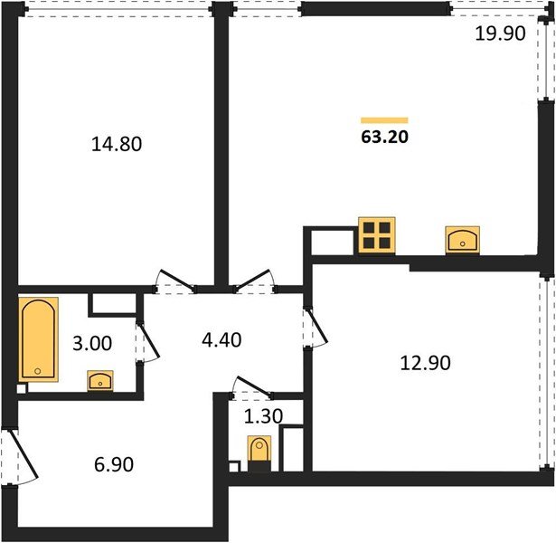 Фото №1: 2-комнатная квартира 63 м² - Краснодар, Прикубанский внутригородской округ, мкр. жилой комплекс Самолёт-6