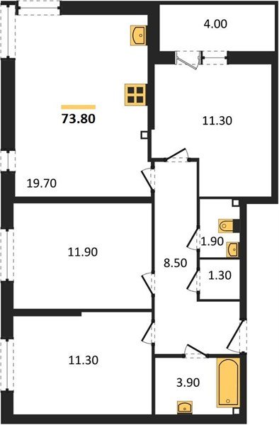 Фото №1: 3-комнатная квартира 73 м² - Краснодар, жилой комплекс Самолёт-6, мкр. Прикубанский внутригородской округ