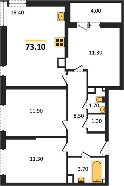 Фото №1: 3-комнатная квартира 73 м² - Краснодар, жилой комплекс Самолёт-6, мкр. Прикубанский внутригородской округ