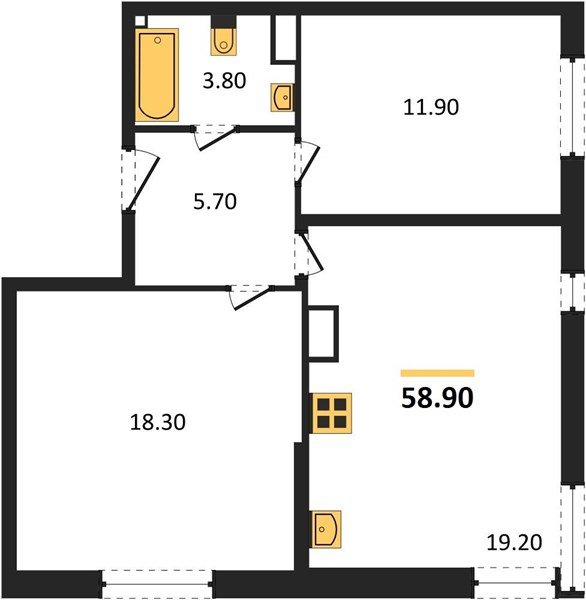 Фото №1: 2-комнатная квартира 58 м² - Краснодар, жилой комплекс Самолёт-6, мкр. Прикубанский внутригородской округ