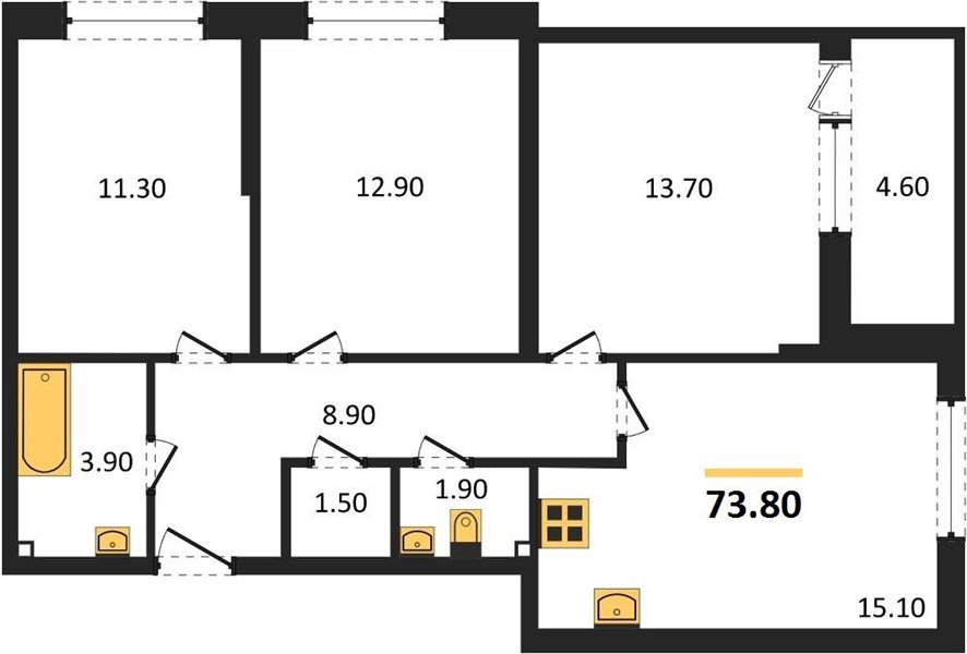 Фото №1: 3-комнатная квартира 73 м² - Краснодар, жилой комплекс Самолёт-6, мкр. Прикубанский внутригородской округ