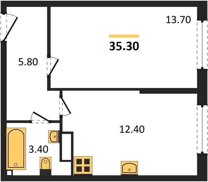 Фото №1: 1-комнатная квартира 35 м² - Краснодар, жилой комплекс Самолёт-6, мкр. Прикубанский внутригородской округ