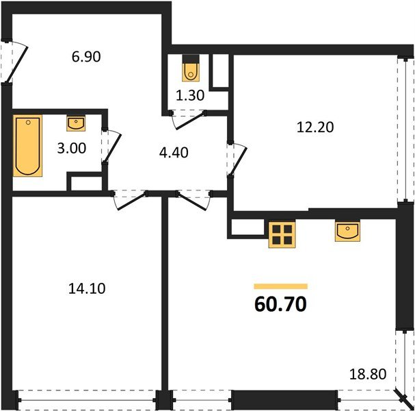 Фото №1: 2-комнатная квартира 60 м² - Краснодар, жилой комплекс Самолёт-6, мкр. Прикубанский внутригородской округ
