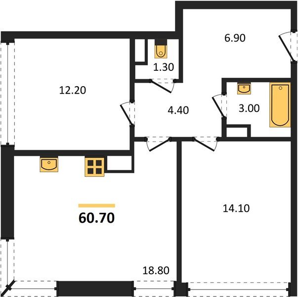 Фото №1: 2-комнатная квартира 60 м² - Краснодар, жилой комплекс Самолёт-6, мкр. Прикубанский внутригородской округ