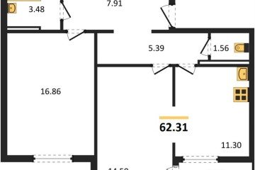 Фото №1: 2-комнатная квартира 62 м² - Краснодар, мкр. жилой комплекс Квартал № 6, ул. имени 75-летия Победы, 26/1к1