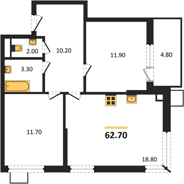 Фото №1: 2-комнатная квартира 63 м² - Краснодар, Прикубанский внутригородской округ, мкр. Парк Победы