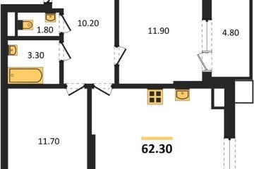 Фото №1: 2-комнатная квартира 62 м² - Краснодар, мкр. Парк Победы, 