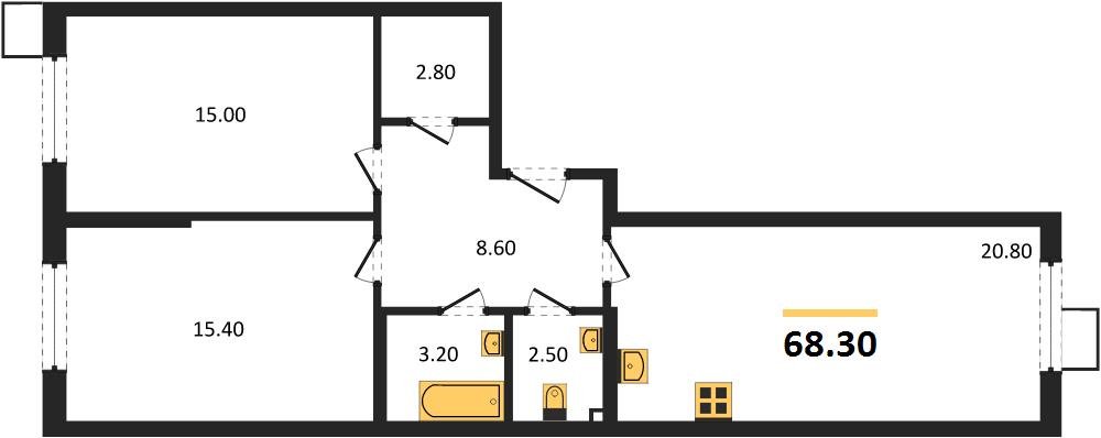 Фото №1: 2-комнатная квартира 68 м² - Краснодар, Парк Победы, мкр. Прикубанский внутригородской округ
