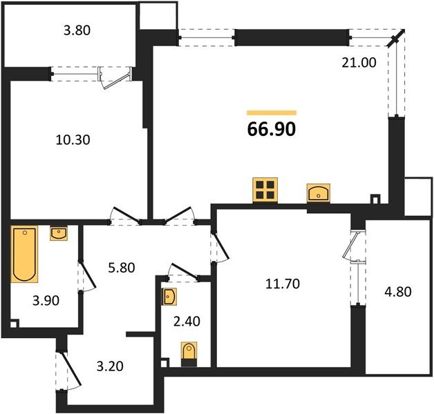 Фото №1: 2-комнатная квартира 67 м² - Краснодар, Парк Победы, мкр. Прикубанский внутригородской округ