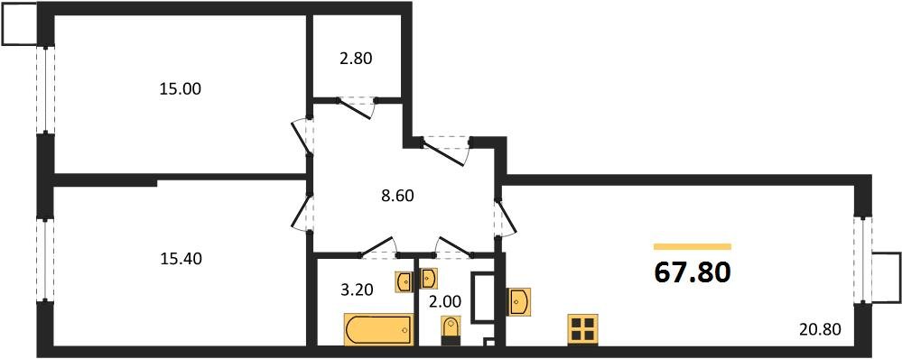 Фото №1: 2-комнатная квартира 67 м² - Краснодар, Парк Победы, мкр. Прикубанский внутригородской округ