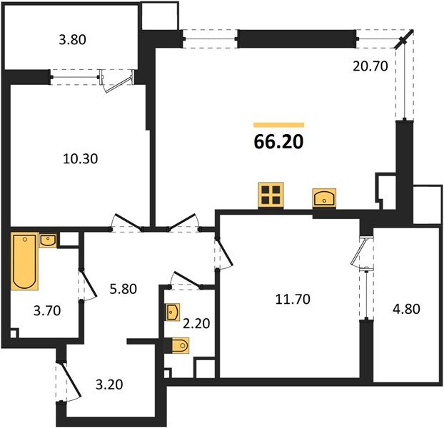 Фото №1: 2-комнатная квартира 66 м² - Краснодар, Парк Победы, мкр. Прикубанский внутригородской округ