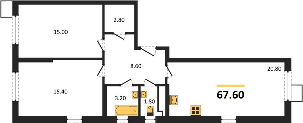 Фото №1: 2-комнатная квартира 67 м² - Краснодар, Парк Победы, мкр. Прикубанский внутригородской округ