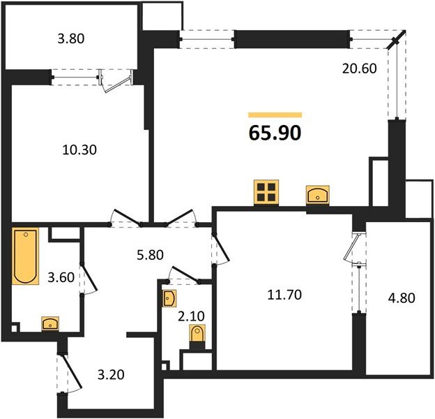 Фото №1: 2-комнатная квартира 66 м² - Краснодар, Парк Победы, мкр. Прикубанский внутригородской округ