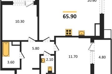 Фото №1: 2-комнатная квартира 67 м² - Краснодар, мкр. Прикубанский внутригородской округ, 