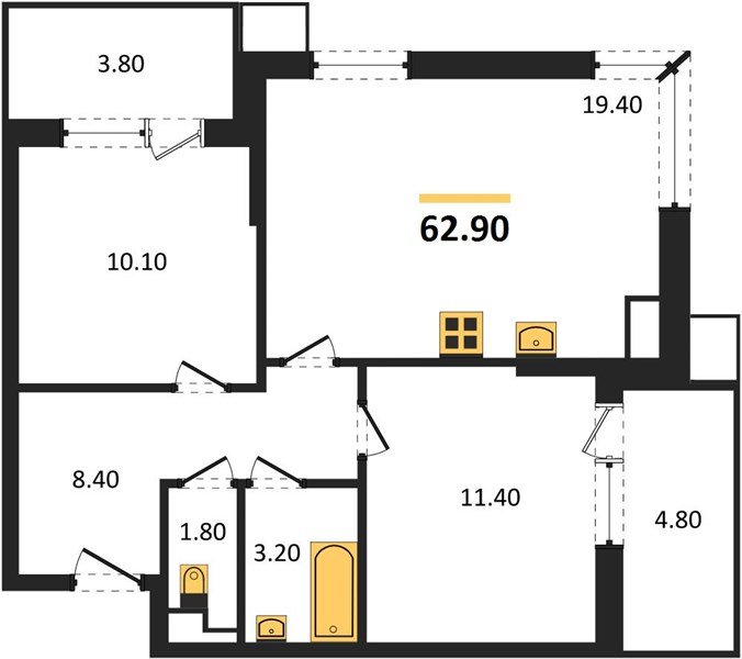 Фото №1: 2-комнатная квартира 62 м² - Краснодар, Парк Победы, мкр. Прикубанский внутригородской округ