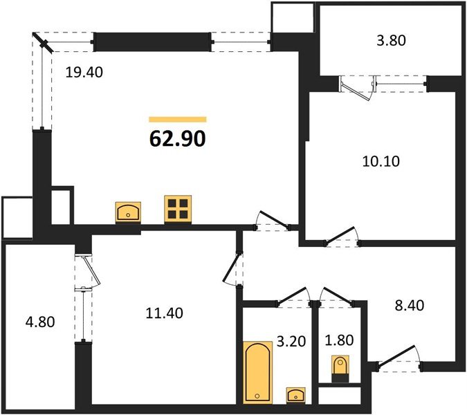Фото №1: 2-комнатная квартира 62 м² - Краснодар, Парк Победы, мкр. Прикубанский внутригородской округ