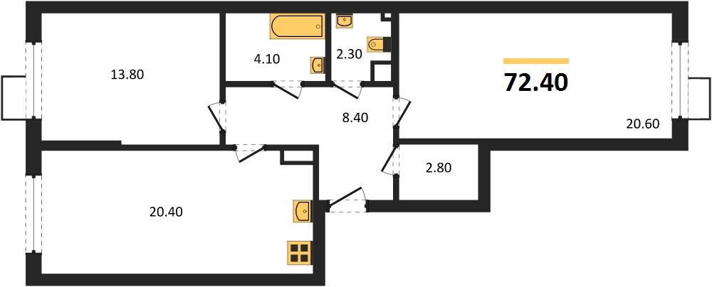 Фото №1: 2-комнатная квартира 72 м² - Краснодар, Прикубанский внутригородской округ, мкр. Парк Победы