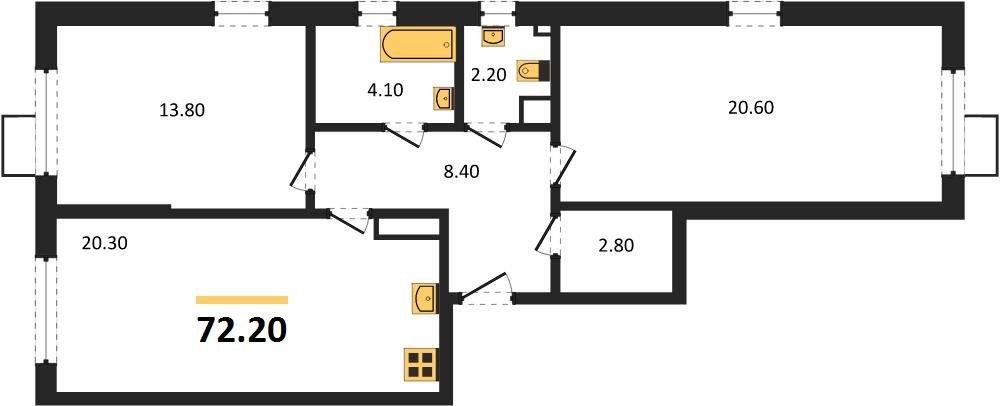 Фото №1: 2-комнатная квартира 72 м² - Краснодар, Прикубанский внутригородской округ, мкр. Парк Победы