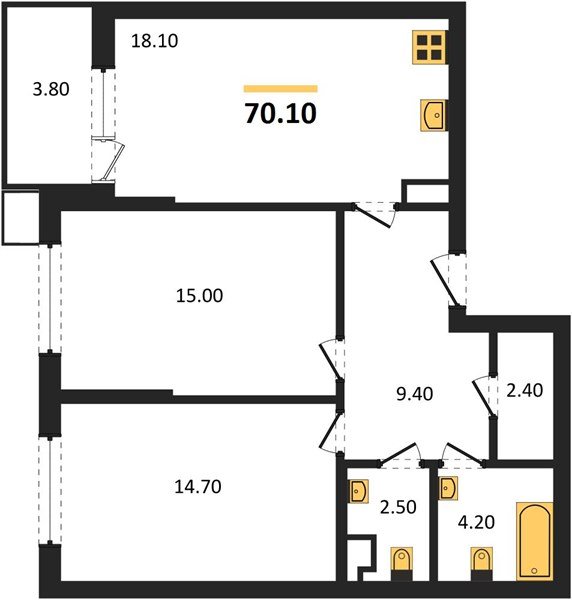 Фото №1: 2-комнатная квартира 70 м² - Краснодар, Прикубанский внутригородской округ, мкр. Парк Победы