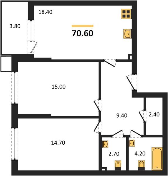 Фото №1: 2-комнатная квартира 70 м² - Краснодар, Прикубанский внутригородской округ, мкр. Парк Победы