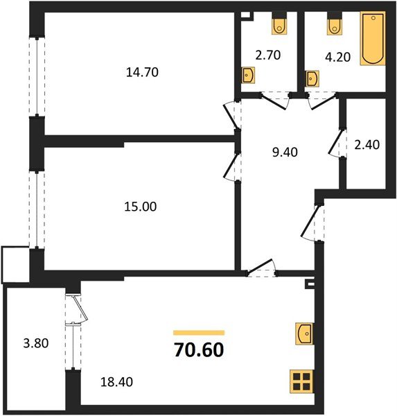 Фото №1: 2-комнатная квартира 70 м² - Краснодар, Прикубанский внутригородской округ, мкр. Парк Победы