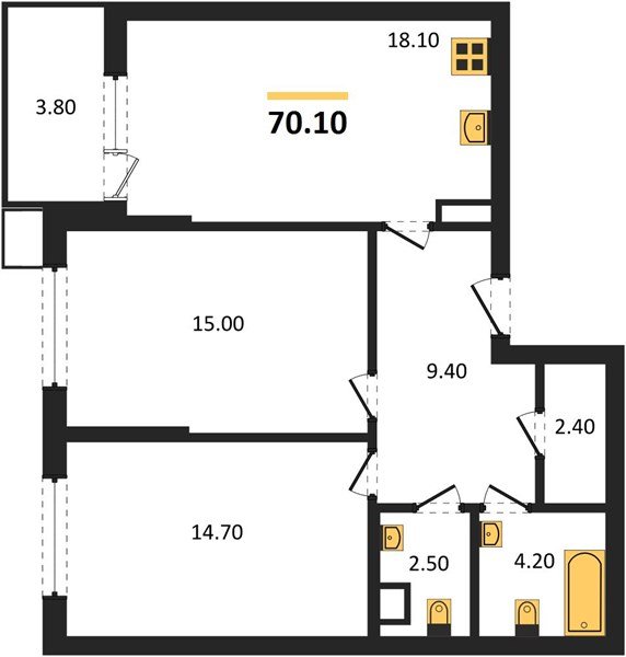 Фото №1: 2-комнатная квартира 70 м² - Краснодар, Прикубанский внутригородской округ, мкр. Парк Победы