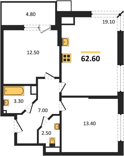 Фото №1: 2-комнатная квартира 62 м² - Краснодар, Прикубанский внутригородской округ, мкр. Парк Победы