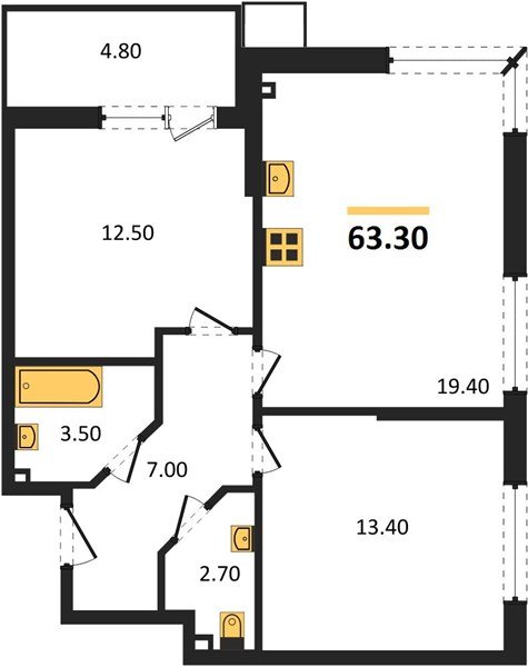 Фото №1: 2-комнатная квартира 63 м² - Краснодар, Прикубанский внутригородской округ, мкр. Парк Победы