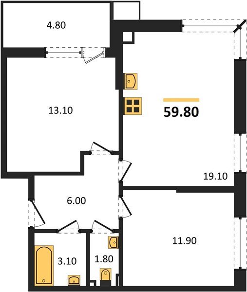 Фото №1: 2-комнатная квартира 59 м² - Краснодар, Парк Победы, мкр. Прикубанский внутригородской округ