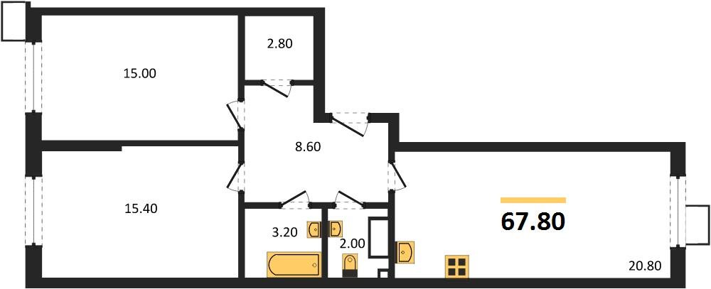Фото №1: 2-комнатная квартира 67 м² - Краснодар, Парк Победы, мкр. Прикубанский внутригородской округ