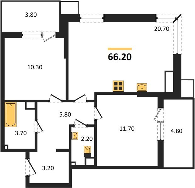 Фото №1: 2-комнатная квартира 66 м² - Краснодар, Парк Победы, мкр. Прикубанский внутригородской округ