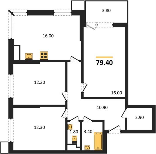 Фото №1: 3-комнатная квартира 79 м² - Краснодар, Парк Победы, мкр. Прикубанский внутригородской округ