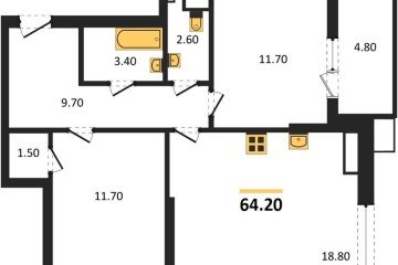 Фото №1: 2-комнатная квартира 64 м² - Краснодар, мкр. Прикубанский внутригородской округ, 