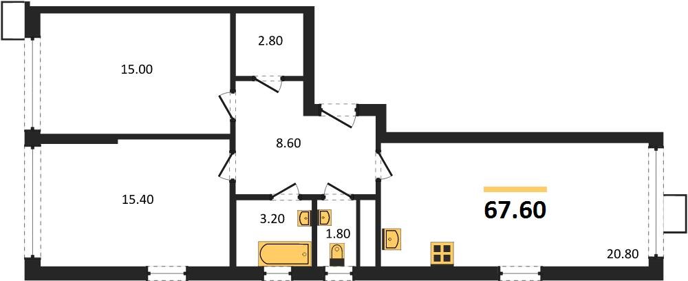 Фото №1: 2-комнатная квартира 69 м² - Краснодар, Парк Победы, мкр. Прикубанский внутригородской округ