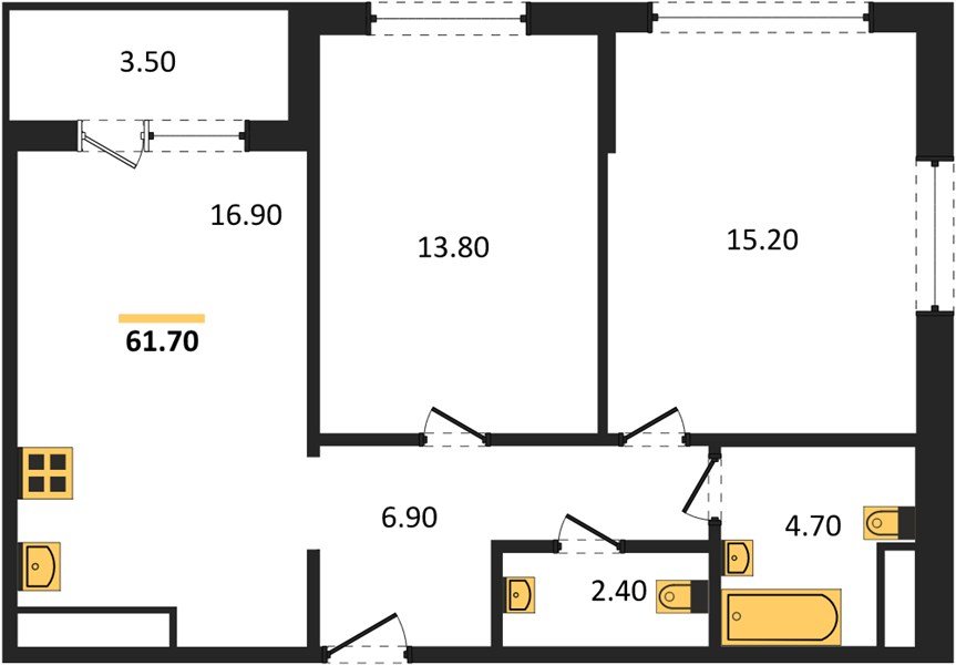Фото №1: 2-комнатная квартира 61 м² - Краснодар, ЖК Все Свои Вип, Табачная Фабрика, жилой комплекс Все Свои, мкр. Центральный внутригородской округ