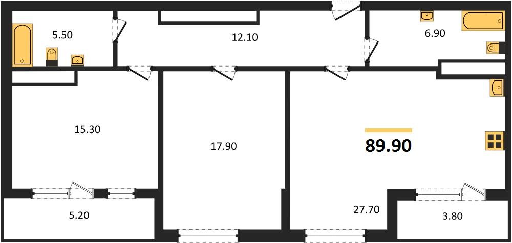 Фото №1: 2-комнатная квартира 89 м² - Краснодар, ЖК Все Свои Вип, Табачная Фабрика, жилой комплекс Все Свои, мкр. Центральный внутригородской округ