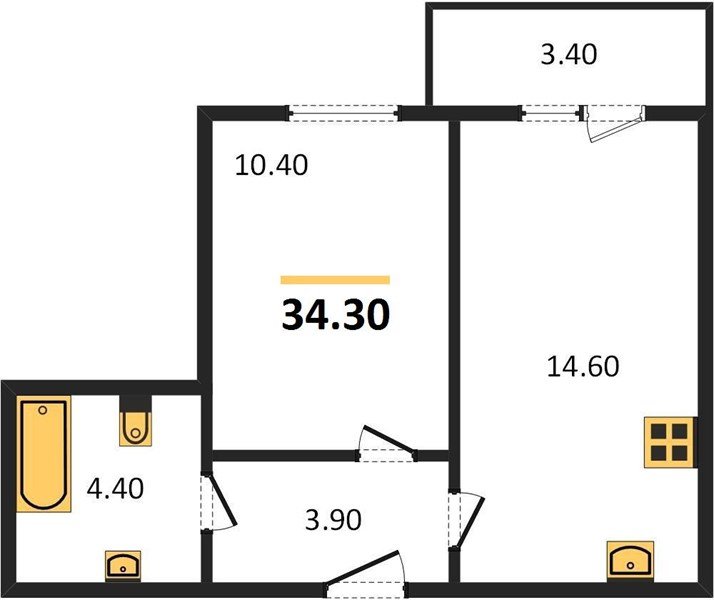 Фото №1: 1-комнатная квартира 34 м² - Яблоновский, жилой комплекс Дарград, ул. Тургеневское Шоссе, 33/5к38