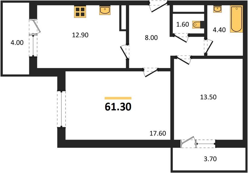 Фото №1: 2-комнатная квартира 61 м² - Краснодар, жилой комплекс Бауинвест, ул. Героя Владислава Посадского, 14/1