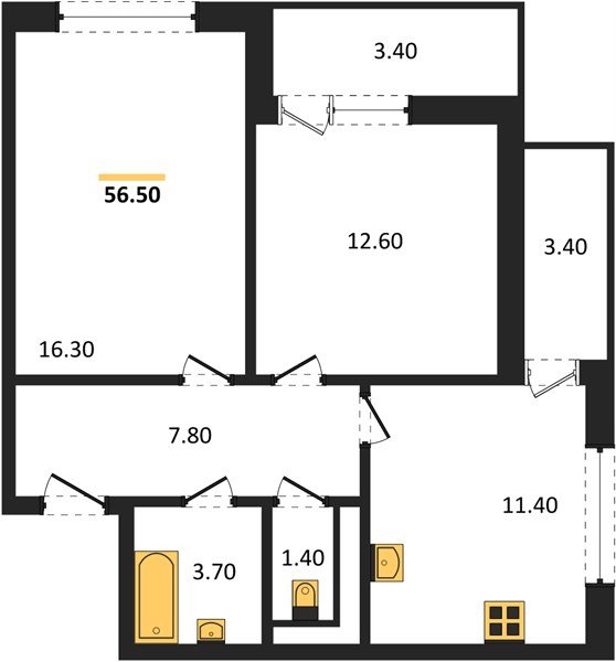 Фото №1: 2-комнатная квартира 56 м² - Краснодар, жилой комплекс Бауинвест, ул. Героя Владислава Посадского, 14/1