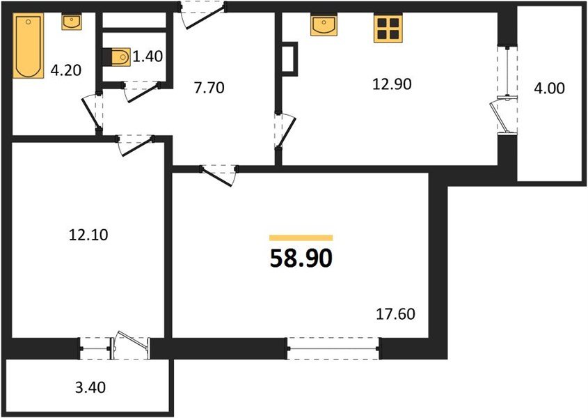 Фото №1: 2-комнатная квартира 58 м² - Краснодар, жилой комплекс Бауинвест, ул. Героя Владислава Посадского, 14/1