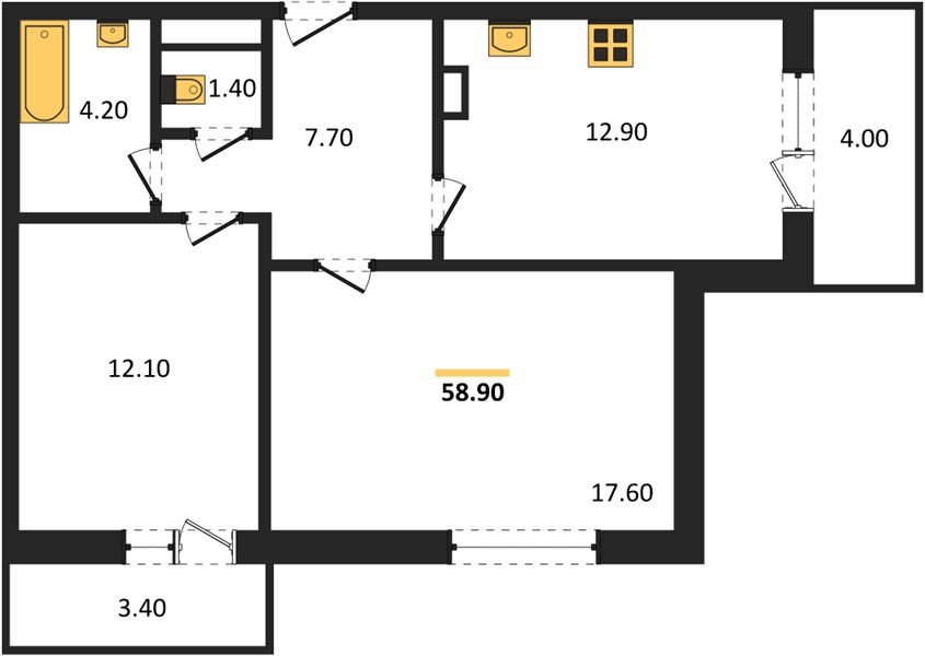 Фото №1: 2-комнатная квартира 58 м² - Краснодар, жилой комплекс Бауинвест, ул. Героя Владислава Посадского, 14/1