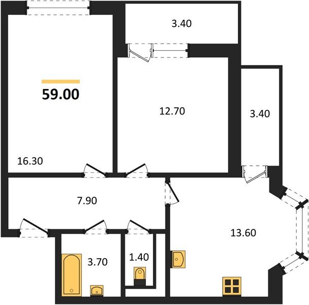Фото №1: 2-комнатная квартира 59 м² - Краснодар, жилой комплекс Бауинвест, ул. Героя Владислава Посадского, 14/1