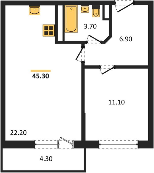 Фото №1: 1-комнатная квартира 45 м² - Краснодар, жилой комплекс Бауинвест, ул. Героя Владислава Посадского, 14/1