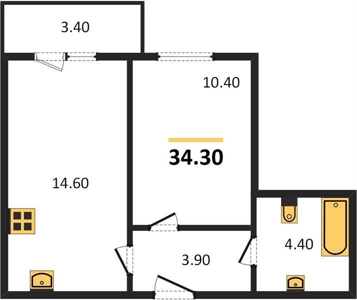 Фото №1: 1-комнатная квартира 34 м² - Яблоновский, мкр. жилой комплекс Дарград, ул. Тургеневское Шоссе, 33/5к39