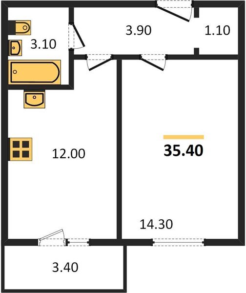 Фото №1: 1-комнатная квартира 35 м² - Яблоновский, мкр. жилой комплекс Дарград, ул. Тургеневское Шоссе, 33/5к42