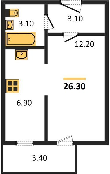 Фото №1: 1-комнатная квартира 26 м² - Яблоновский, мкр. жилой комплекс Дарград, ул. Тургеневское Шоссе, 33/5к42