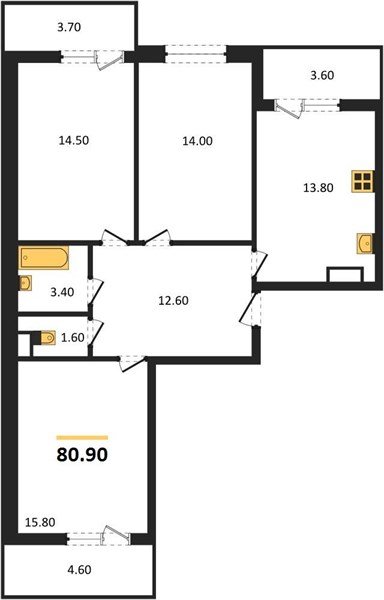 Фото №1: 3-комнатная квартира 80 м² - Краснодар, Прикубанский внутригородской округ, мкр. жилой комплекс Лето