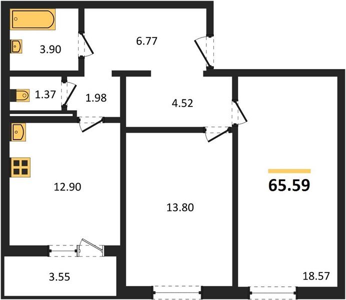 Фото №1: 2-комнатная квартира 65 м² - Берёзовый, Прикубанский внутригородской округ, мкр. жилой комплекс Молодёжный-2, ул. имени Профессора Малигонова, 48